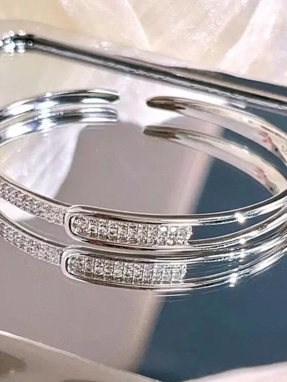 Silver Crystal Accent Open Cuff Bracelet - Women Jewelry